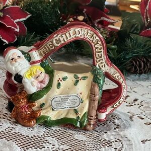 Vintage Fitz and Floyd Ceramic Creamer Vase Children Were Snuggled Santa 1993